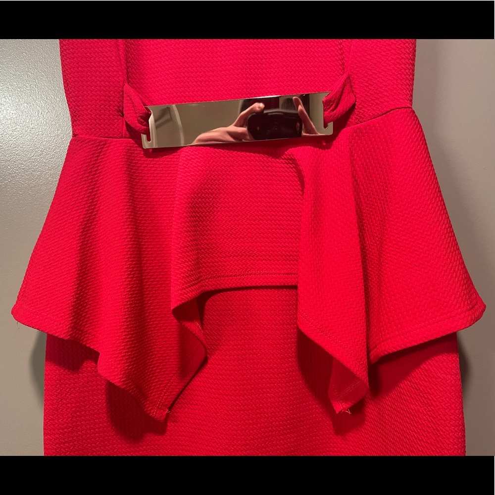 Hypnotik Red Peplum Belted Dress - Picture 4 of 6